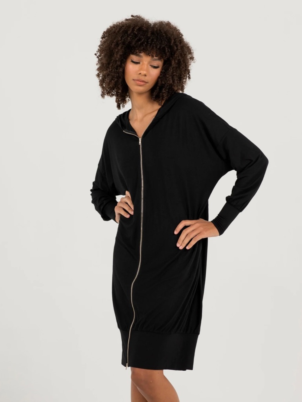 Aleeza Paris Peru Zipper Dress Black Zip-Front Hoodie Dress - Small NWT